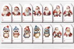 Christmas Gift Tags Bundle Christmas tag printable PNG with watercolor Santa and cute Owl printable Design. The Bundle contains 84 tags individually, 84 us letter sheets per tag with 10 gift tags.