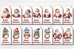 Christmas Gift Tags Bundle Christmas tag printable PNG with watercolor Santa and cute Owl printable Design. The Bundle contains 84 tags individually, 84 us letter sheets per tag with 10 gift tags.