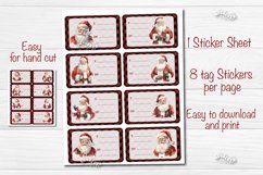 Christmas Gift Tag Stickers designs Christmas tag printable PNG with watercolor Santa. Cute stickers Design. The product contains 9 designs and 1 sticker sheet with 8 Christmas tags. Add some Christmas magic to your celebrations with these printable stick