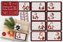 Christmas Gift Tag Stickers designs Christmas tag printable PNG with watercolor Santa. Cute stickers Design. The product contains 9 designs and 1 sticker sheet with 8 Christmas tags. Add some Christmas magic to your celebrations with these printable stick