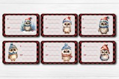 Christmas Gift Tag Stickers designs Christmas tag printable PNG with watercolor Santa, Owl, and Christmas Baby Animals. Cute stickers Design. The product contains 36 designs and 4 sticker sheets with 8 Christmas tags.