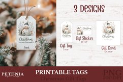 Printable Christmas gift tags and Christmas gift cards designs being used as personalized Christmas gift tags with names on Christmas gifts