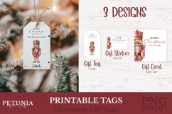 Printable Christmas gift tags and Christmas gift cards designs being used as personalized Christmas gift tags with names on Christmas gifts