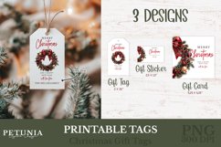 Printable Christmas gift tags and Christmas gift cards designs being used as personalized Christmas gift tags with names on Christmas gifts