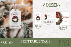 Printable Christmas gift tags and Christmas gift cards designs being used as personalized Christmas gift tags with names on Christmas gifts