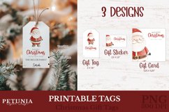 Printable Christmas gift tags and Christmas gift cards designs being used as personalized Christmas gift tags with names on Christmas gifts