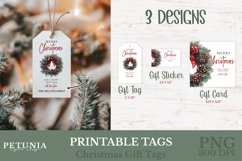 Printable Christmas gift tags and Christmas gift cards designs being used as personalized Christmas gift tags with names on Christmas gifts