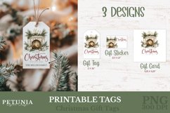 Printable Christmas gift tags and Christmas gift cards designs being used as personalized Christmas gift tags with names on Christmas gifts