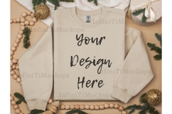 Christmas Gildan 18000 Sand sweatshirt mockup Flat lay Product Image 1