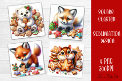 Christmas animal and cookies Sublimation Coaster Design Product Image 1