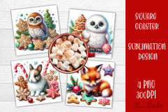 Christmas animal and cookies Sublimation Coaster Design Product Image 1