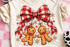 Christmas Gingerbread Couple Red Plaid Bow Holiday PNG Product Image 1