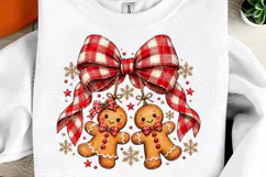 Christmas Gingerbread Couple Red Plaid Bow Holiday PNG Product Image 2