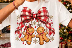 Christmas Gingerbread Couple Red Plaid Bow Holiday PNG Product Image 3