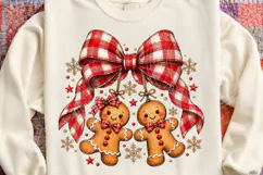 Christmas Gingerbread Couple Red Plaid Bow Holiday PNG Product Image 4