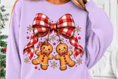 Christmas Gingerbread Couple Red Plaid Bow Holiday PNG Product Image 5