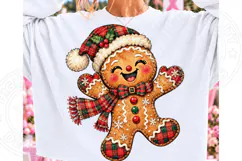 Christmas Gingerbread Man PNG | Santa Hat & Plaid Scarf Subl Product Image 1