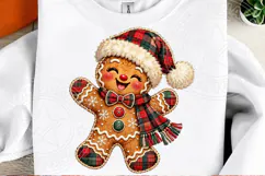 Christmas Gingerbread Man PNG | Red Green Plaid Santa Hat & Product Image 2