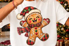 Christmas Gingerbread Man PNG | Santa Hat & Plaid Scarf Subl Product Image 3