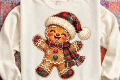 Christmas Gingerbread Man PNG | Red Green Plaid Santa Hat & Product Image 4