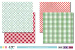 Coordinated holiday plaid papers with classic checks, crossed lines and gingham patterns.