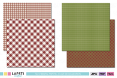 Assorted Christmas plaid patterns in warm red and green tones, including gingham and crisscross lines, ideal for festive scrapbooking and printables.