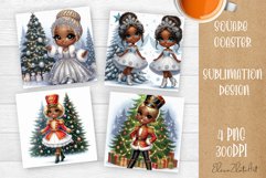 Christmas tree and girl Square Coaster Sublimation Design Product Image 1