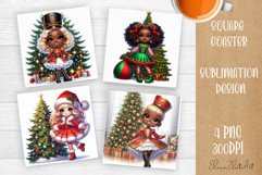 Christmas tree and girl Square Coaster Sublimation Design Product Image 1