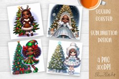 Christmas tree and girl Square Coaster Sublimation Design Product Image 1