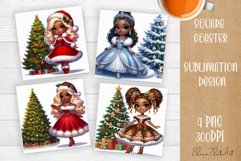 Christmas tree and girl Square Coaster Sublimation Design Product Image 1