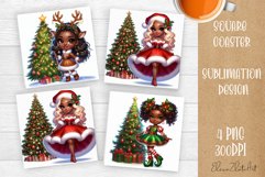 Christmas tree and girl Square Coaster Sublimation Design Product Image 1