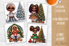 Christmas tree and girl Square Coaster Sublimation Design Product Image 1