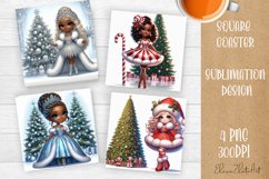 Christmas tree and girl Square Coaster Sublimation Design Product Image 1