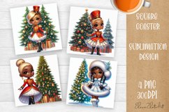 Christmas tree and girl Square Coaster Sublimation Design Product Image 1