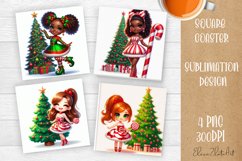 Christmas tree and girl Square Coaster Sublimation Design Product Image 1