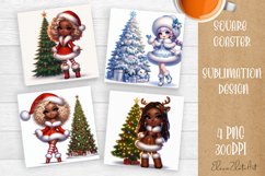 Christmas tree and girl Square Coaster Sublimation Design Product Image 1
