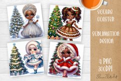 Christmas tree and girl Square Coaster Sublimation Design Product Image 1