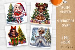 Christmas tree and girl Square Coaster Sublimation Design Product Image 1