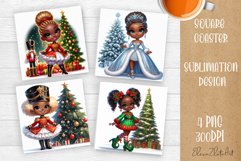 Christmas tree and girl Square Coaster Sublimation Design Product Image 1