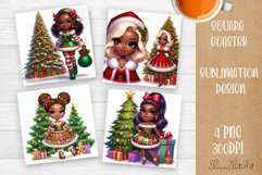Christmas tree and girl Square Coaster Sublimation Design Product Image 1