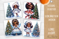 Christmas tree and girl Square Coaster Sublimation Design Product Image 1