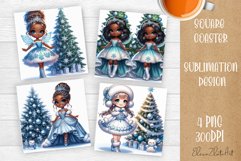 Christmas tree and girl Square Coaster Sublimation Design Product Image 1