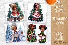 Christmas tree and girl Square Coaster Sublimation Design Product Image 1