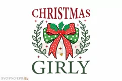 Retro Christmas Girly SVG Coquette Bow PNG T-shirt Design Product Image 1