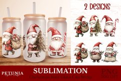 christmas gnomes sublimation designs being used as Christmas 160z Glass Can Wrap print