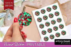 Glitter Christmas Round Sticker - Seqiun Printable Stickers Product Image 1