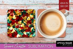 Glitter Christmas Square Coaster - Faux Seqiun Sublimation Product Image 1