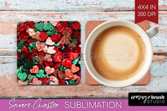 Glitter Christmas Square Coaster - Faux Seqiun Sublimation Product Image 1