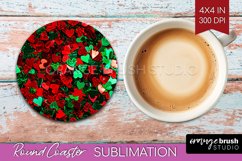 Glitter Christmas Round Coaster - Faux Seqiun Sublimation Product Image 1