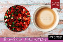 Glitter Christmas Round Coaster - Faux Seqiun Sublimation Product Image 1